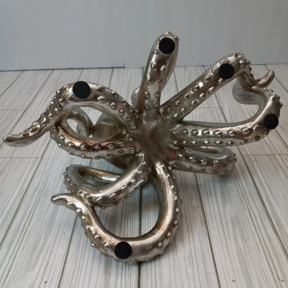 Decorative Silver Nautical Octopus Polyresin Statue Home Decor Accent